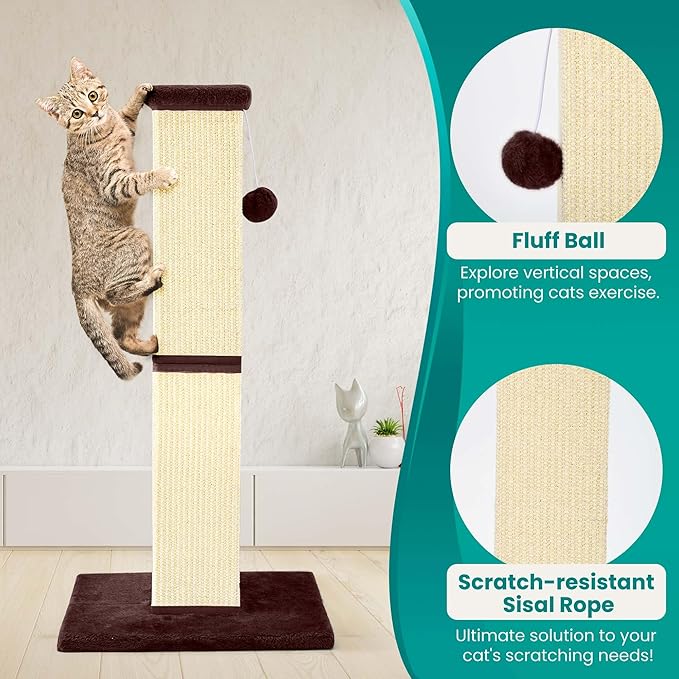 Cat Scratching Post 32 Inch for Indoor Large Cats and Kitten, Nature Sisal Tall Cat Scratch Post, Sisal Cat Scratcher Improve Cat's Scratching Habits and Protect Your Furniture, Beige