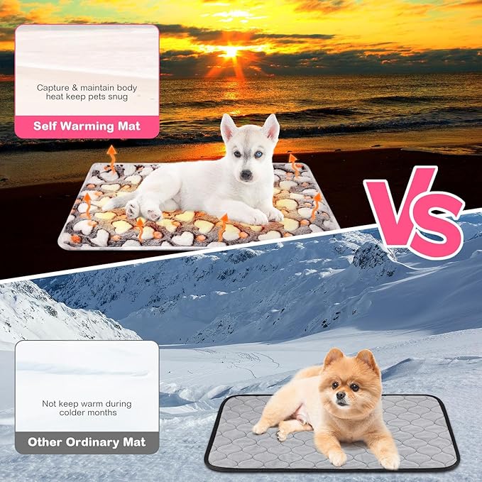 4 Pack Self Heating Cat Bed Cat Self Warming Pad with Removable Cover Extra Warm Thermal Pet Pad Washable Pet Crate Mat Anti Slip Kennel for Indoor Outdoor Pets(Heart,20 x 28 Inches)