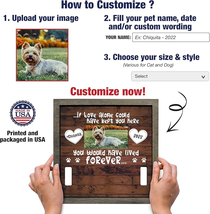 Personalized Dog Memorial Picture Frame - Collar Gifts with Pawprints & Pet Loss Remembrance Plaque in Loving Memory