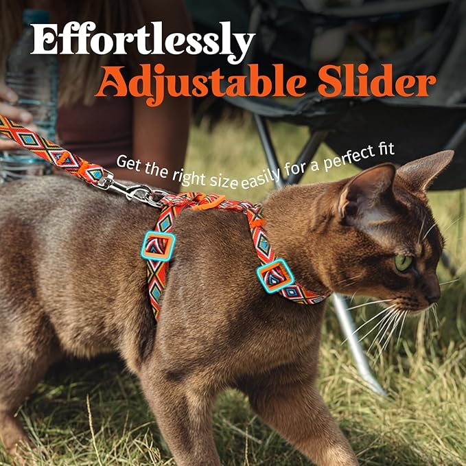 Dooradar Cat Harness and Leash, Escape Proof Adjustable Kitten Vest, Lightweight Soft Pet Straps, Easy Wearing for Small Medium Kitty Safe Walking Travel Control, Orange & Black, S