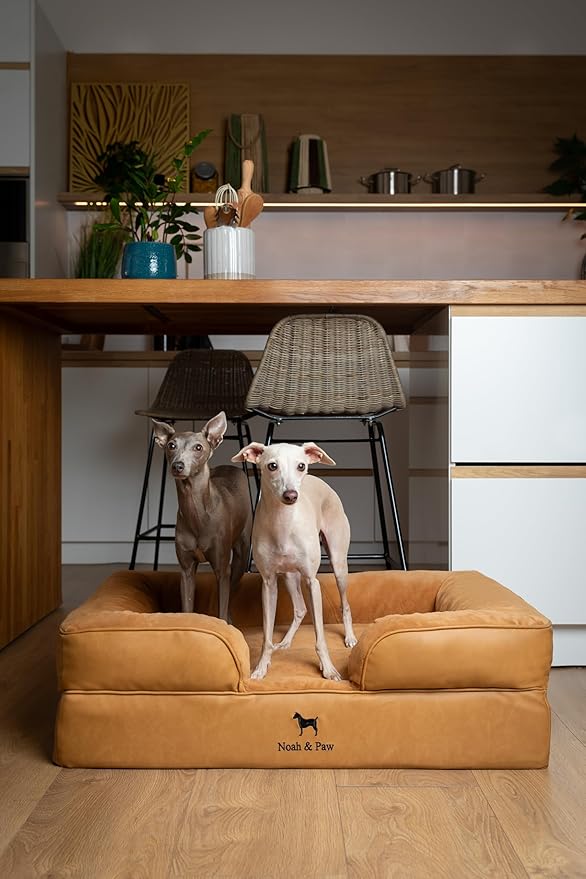 NOAH & PAW Large Dog Bed, 35x25x11 Inch, Orthopedic Dog Beds, Eggshell Memory Foam Infused with Cooling Gel, Inner Cover, Waterproof, Machine Washable (Faux Leather Sofa Collection)