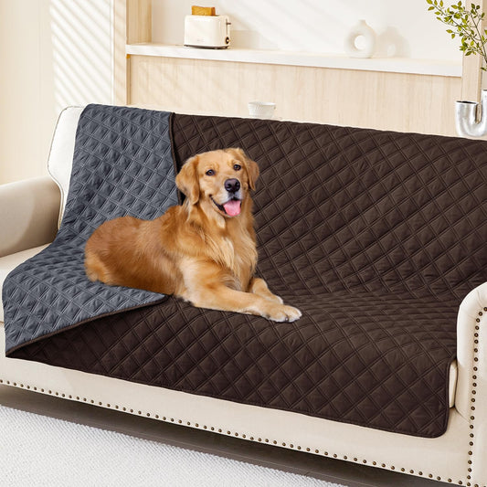 Smiry Waterproof Dog Bed Cover Pet Blanket, Soft Washable Dog Blanket for Furniture Bed Couch Sofa Reversible, Checkered (52"x82", Chocolate/Dark Grey)