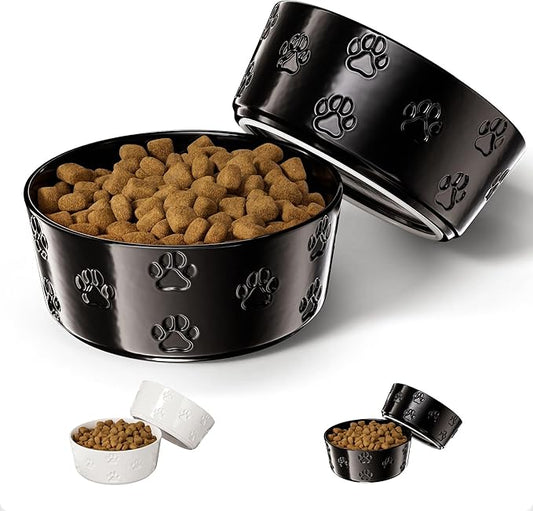Ceramic Dog Bowl Set of 2 with Anti-Skid Base - 6.5" Wide x 2.5" Tall Ceramic Dog Bowls Medium Sized Dogs - 3.8 Cup Capacity Food and Water Bowls for Dogs - Rubber Bottom Pet Bowl Set of 2 Medium Size