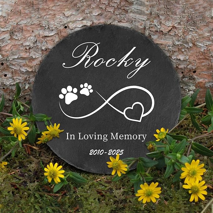 Ships Next Day Personalized Pet Memorial Stone for Loss of Dog Cat, Custom Photo Name Memory Headstone Garden Grave Marker Bereavement Sympathy Gift