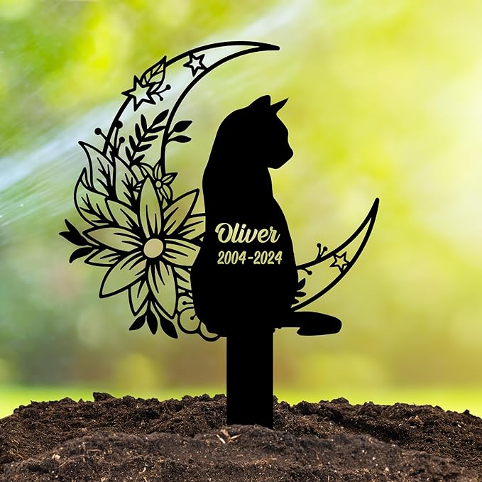 Custom Pet Grave Marker Cat – Personalized Outdoor Cat Headstone, Custom Name & Lifespan Dates Pet Grave Markers, Available in Multiple Styles and Colors