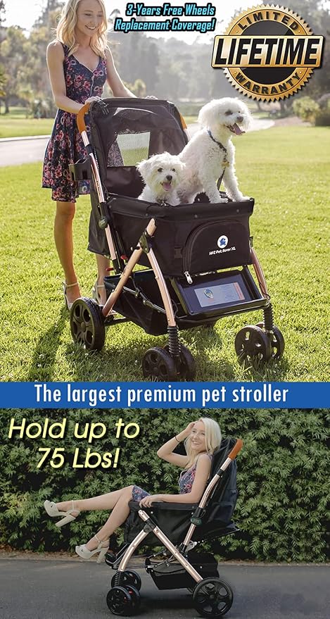 HPZ-PR America HPZ Pet Rover Premium Heavy Duty DogCat Stroller Travel Carriage CompartmentZipperless EntryPump-Free Rubber Tires Small, Medium, Large Pets (Black 2nd-Gen.), X-Large (Pack of 1)
