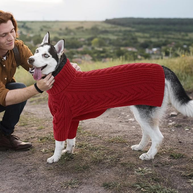ASENKU Dog Sweater, Dog Sweaters for Medium Dogs, Warm Pullover Doggie KnitTurtleneck Warm Clothes for French Bulldog, Boston Terrier（Red, L）