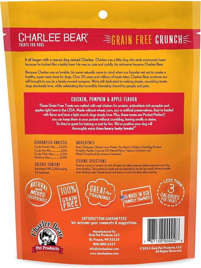 Charlee Bear Grain-Free Bear Crunch Chicken, Pumpkin & Apple Flavor - Net Wt 8 oz.