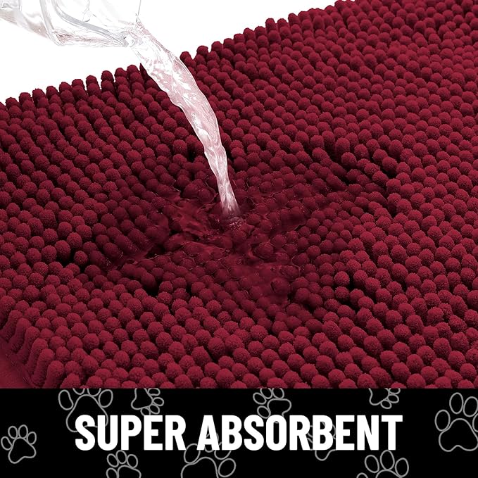 Smiry Dog Door Mat for Muddy Paws, Absorbent Dirt Trapper Non Slip Quick Dry Washable Chenille Mat for Mud Dogs, Entry Rug for Indoor and Outdoor (40x32 Inches, Burgundy)