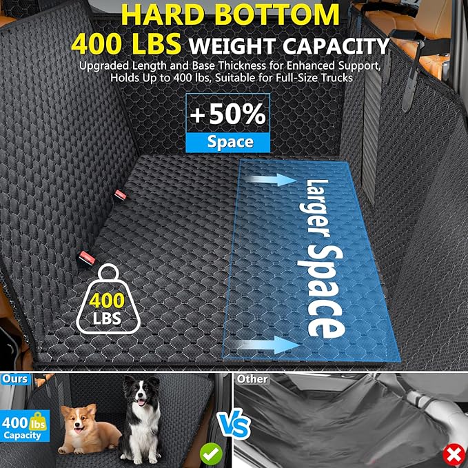Truck Back Seat Extender for Dogs, Upgraded Waterproof Pet Seat Cover with Door Protection, Hard Bottom, Holds 420lbs, Dog Hammock for F150/Silverado 1500/GMC Sierra 1500/RAM 1500/Titan