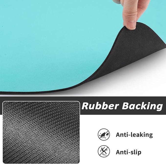 Pet Feeding Mat - Absorbent Dog Mat for Food and Water, No Stains Cat Bowl Mat, Easy to Clean Pet Placemats, Quick Dry Dog Water Dispenser Mat for Messy Drinkers | Paw Teal 18"x34"