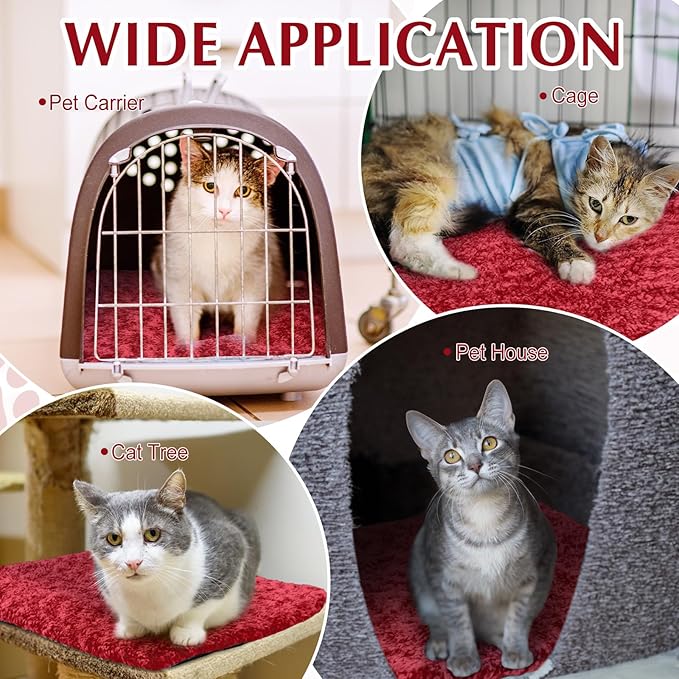 4 Pack Self Warming Cat Bed Indoor Self Heating Dog Cat Pad Washable Thermal Pet Kennel Pad Crate Bed Mat Reflect Body Heat for Outdoor (Red,16 x 20 Inch)