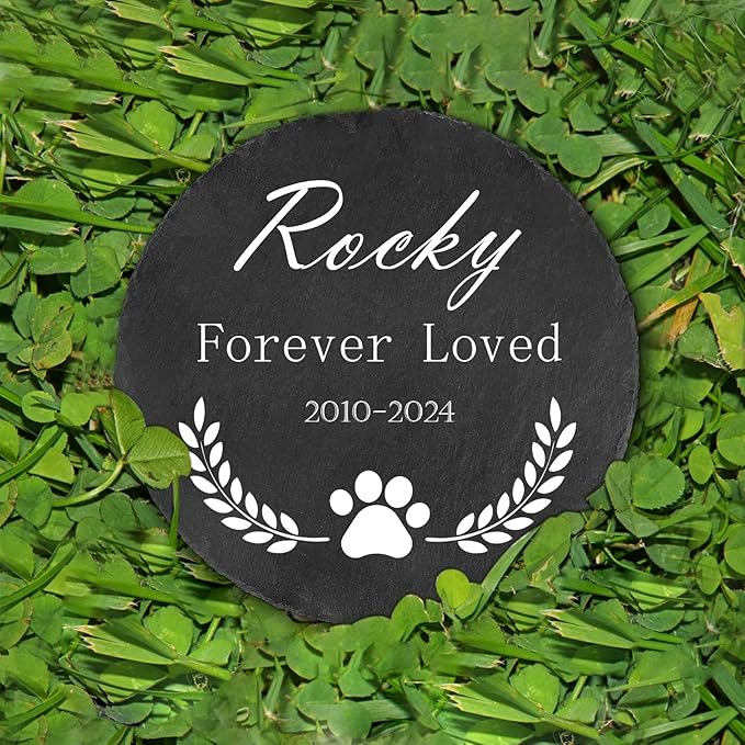 Ships Next Day Personalized Pet Memorial Stone for Loss of Dog Cat, Custom Photo Name Memory Headstone Garden Grave Marker Bereavement Sympathy Gift