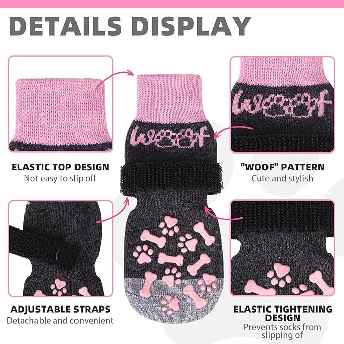 KOOLTAIL Dog Socks for Hot/Cold Pavement to Prevent Licking Paws,Dog Boots&Paw Protector for Hardwood Floors Anti Slip,Traction Control No Twist Grip Booties for Small Medium Large Senior Dogs XL