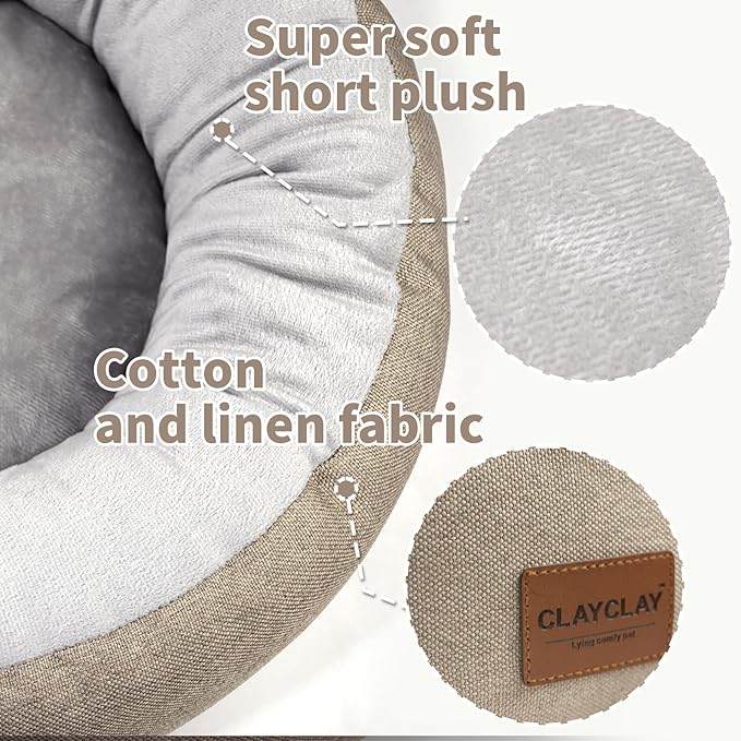 CLAYCLAY Cozy Round Cat Bed – Soft, Comfortable Cushion for Cats & Kittens – Non-Slip, Machine Washable, Plush Sleep Bed for Cats, Ideal for Resting & Napping (Khaki & Large)