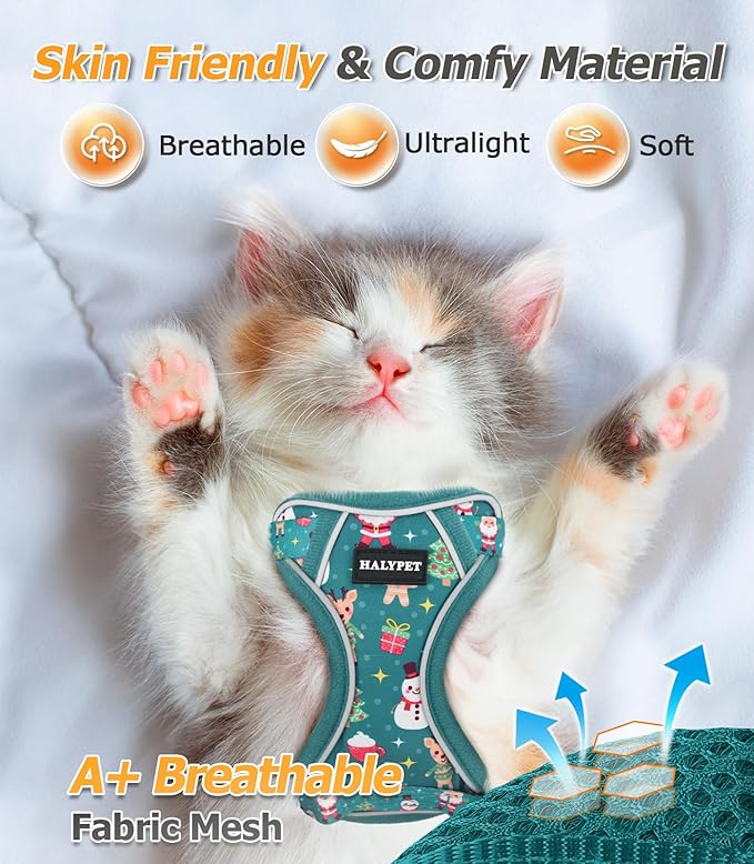Halypet Cat Harness and Leash Set [MAX Safety 4th-Gen Upgrade] Escape Proof Adjustable Cat Leash Comfortable Soft Vest Easy to Wear Kitten Harness with Reflective Strip for Cats Walking, M Mint Green