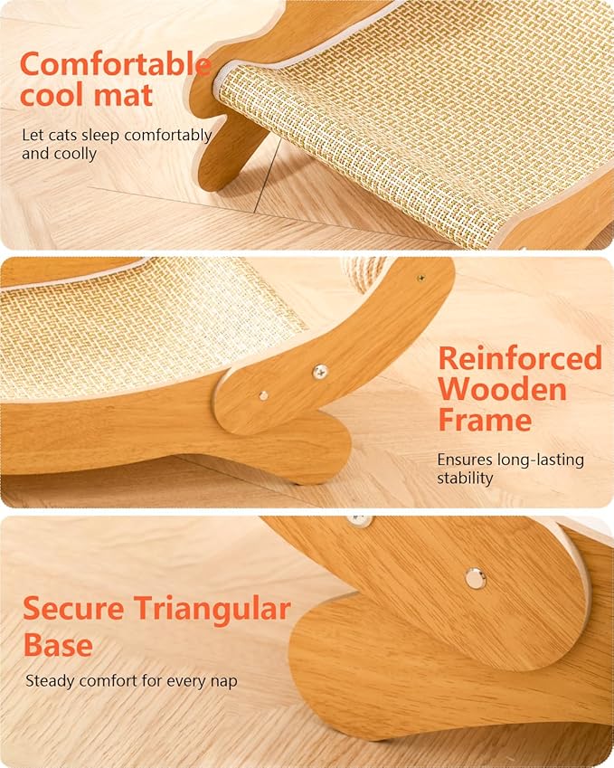 Cat Scratcher,Scratching Post,and Hammocks with Sisal Ball Toys Wooden Cat Beds & Furniture are Sturdy and Durable for All Types of Cats to Play and Relax Indoors