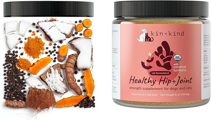 kin+kind Hip+Joint Supplement Dogs & Cats - Vet Formulated Natural Formula with Organic Turmeric, Black Pepper and Coconut- Made in USA - 4 oz (Medium)