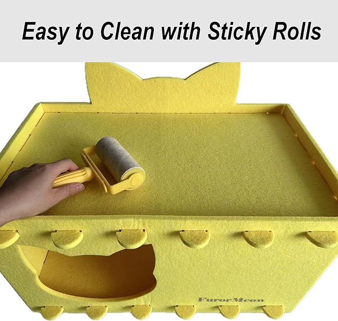 Cat House Cat Ear Design, Large Spacious Cozy Indoor Cat Bed Cave, Scratch Resistant Strong Thick Premium Felt Condo, Fun Hideaway for Multiple Cats, 21.5x13x11.6 inches (Bright Yellow)