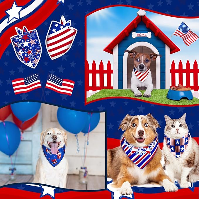 60 Pcs Dog Bandanas Bulk American Flag Pet Scarf Holiday Puppy Bandanas Washable Adjustable Patriotic Dog Bandana for Sport Event Parade Labor Day Patriot Day Small Medium Large Pet Grooming