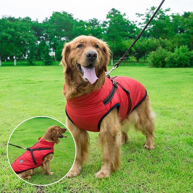 Aiboria Dog Jackets for Winter Windproof Waterproof 2 in 1 Outfit Cold Weather Coat Dog Vest Harness Puppy Winter Warm Jacket Red XL