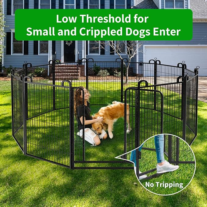 Dog Playpen Outdoor 32 Piece Panels Heavy Duty Dog Fence 47" Height Anti-Rust with Doors Portable for RV Camping Yard, Total 71FT, 406 Sq.ft, Snowy Black