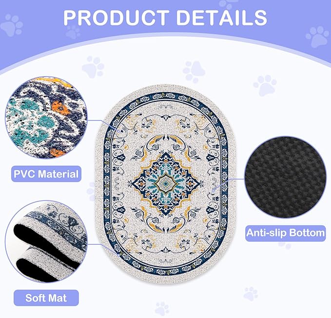 Bienbee Cat Litter Mat, 24" x 15" Litter Box Mat Rug with Non-Slip Bottom, Easy to Clean Cat Supplies Accessories Essentials for Indoor Kitty Kitten Floor, Blue M