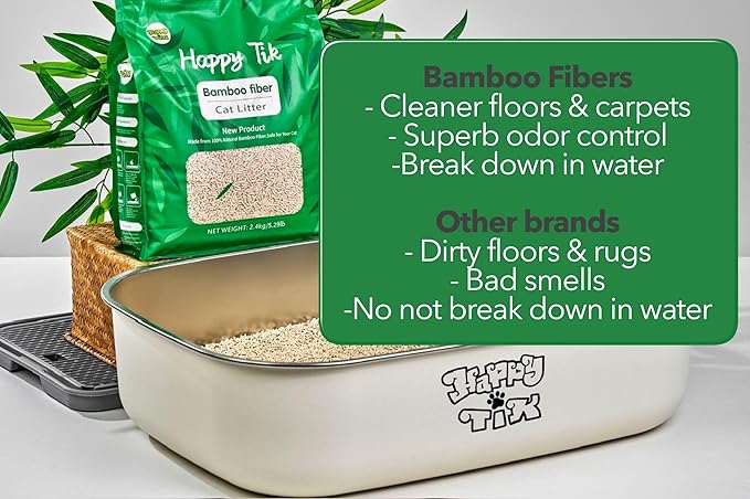 Plant-Based Bamboo Fiber Cat Litter, Green & Eco Friendly, Flushable & Resealable, Dust Free, Instant Clumping, Odor Control - Multiple Packs (2 Packs)