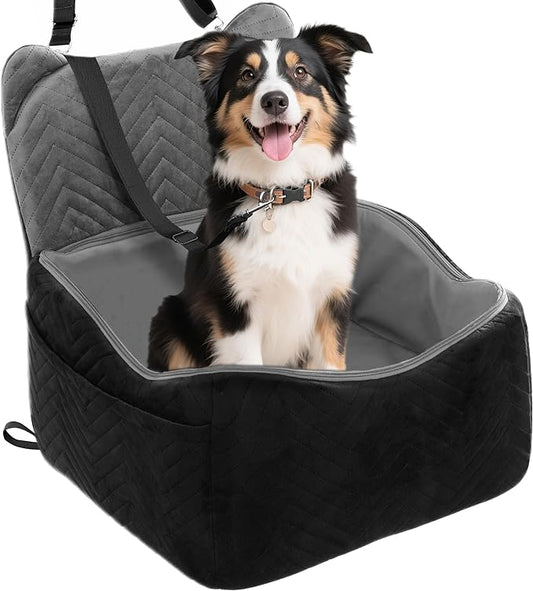 Dog Car Seat for Small Medium Dog Bed with Waterproof Cover Pet Car Booster Seat with Memory Foam for Travel, Grey, 2 Safety Belt