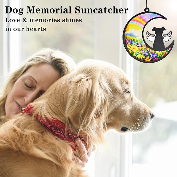 Dog Memorial Gifts for Loss of Dog, 2-Layer DIY Dog Angel Memorial Suncatcher with Sympathy Card, Rainbow Bridge Dog Memorial Gifts, Pet Memorial Gifts for Dogs (Rainbow Bridge)