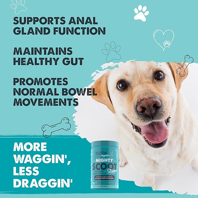 Mighty Paw Waggables Mighty Scoot (Made in USA) | Dog Digestive Support Anal Gland Chews. Anal Gland Scoot for Dogs. Beet Pulp & Pumpkin Fiber Supplements. Pet Bowel Gut Health (120 Count)