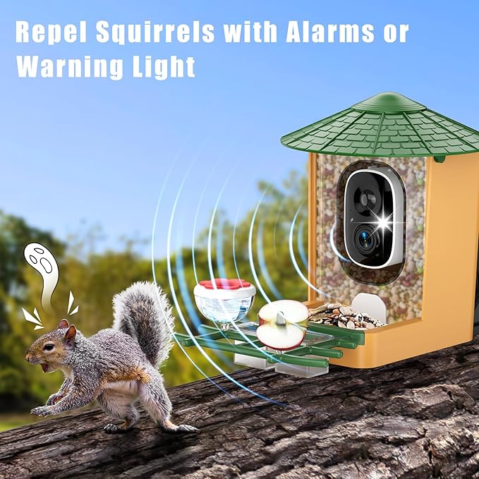 Smart Bird Feeder with Camera with AI Identify Birds Species & Solar Panel, WiFi Birdfeeder with Cam, 2K Live View, Chew-Proof & Waterproof Design, Real-Time App Alerts, Gift for Bird Lovers, Green