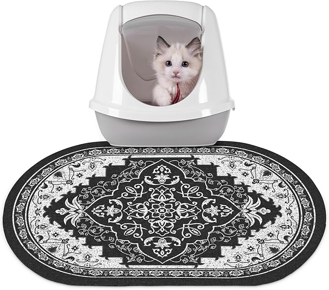 Bienbee Cat Litter Mat, 24" x 15" Litter Box Mat Rug with Non-Slip Bottom,Easy to Clean Cat Supplies Accessories Essentials for Indoor Kitty Kitten Floor, Black M