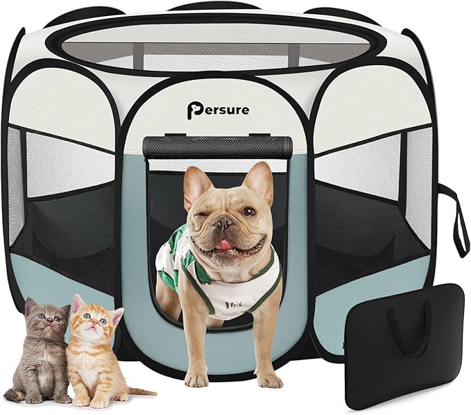 Dog Cat Playpen Indoor Outdoor for Puppy Pet Travel, Dogs Enclosure Tent Crates Cage for Recovery After Surgery, Portable Pop Up Dog Kennel with Carrying Case (Grey, Large)