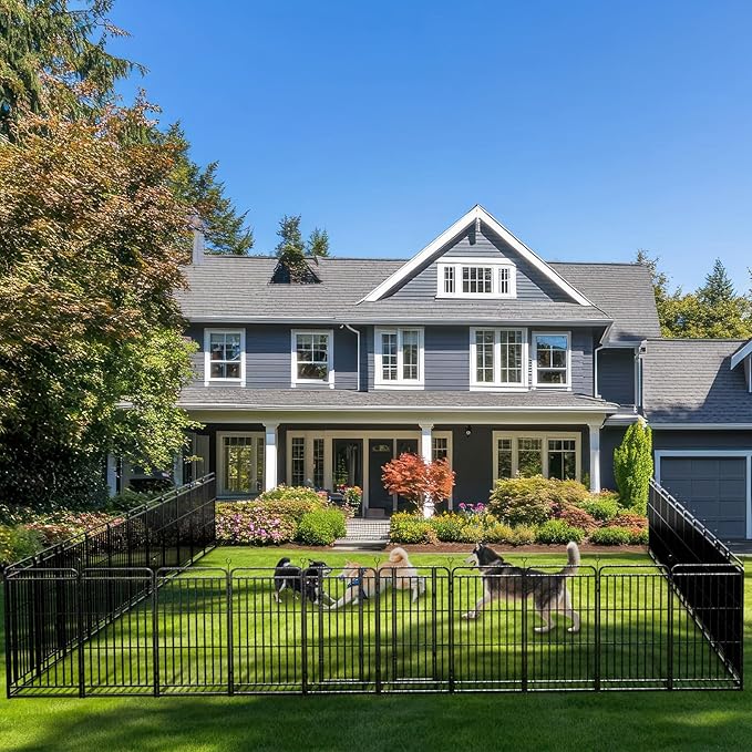 Dog Playpen Outdoor 32 Piece Panels Heavy Duty Dog Fence 47" Height with Thick Pipe Anti-Rust with Doors Portable for RV Camping Yard, Total 71FT, 406 Sq.ft, Snowy Black