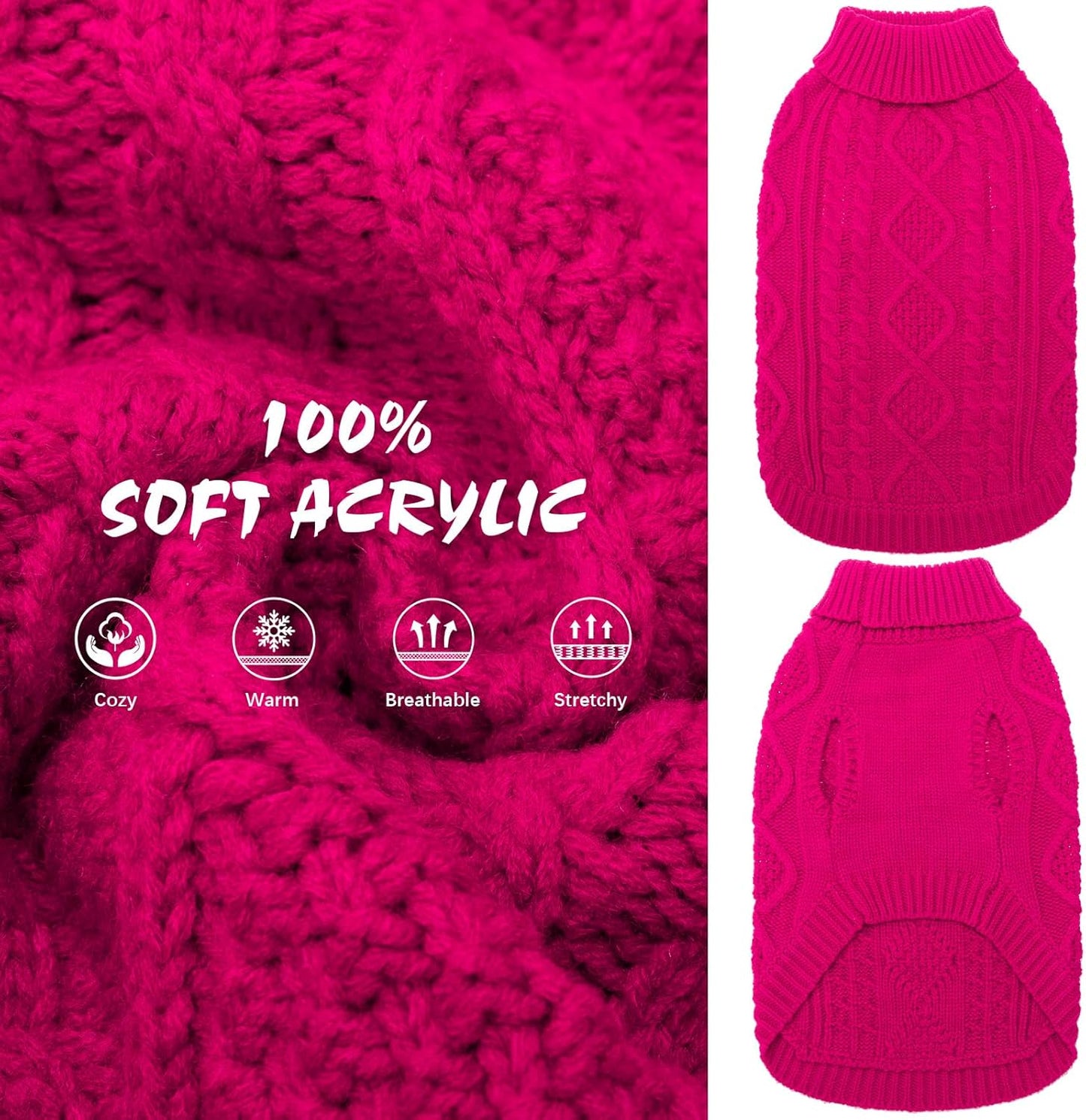 BINGPET Thermal Knitted Dog Sweater for Small Medium Large Dogs,Winter Dog Cat Coat Warm Sweartershirts Outfits,Classic Cable Knit Turtleneck Pullover Dog Jumper Coat Warm Sweartershirts(Rosered,ML)