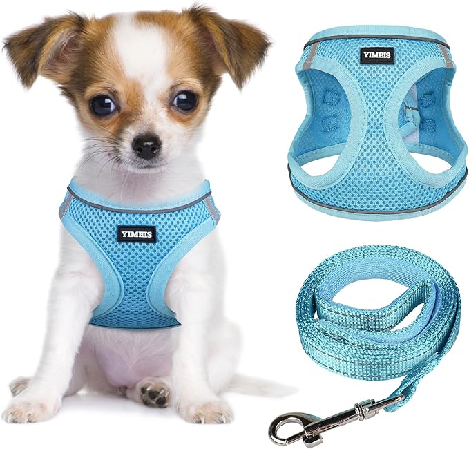 YIMEIS Dog Harness and Leash Set, No Pull Soft Mesh Pet Harness, Reflective Adjustable Puppy Vest for Small Medium Large Dogs, Cats (Sky Blue, Small (Pack of 1)
