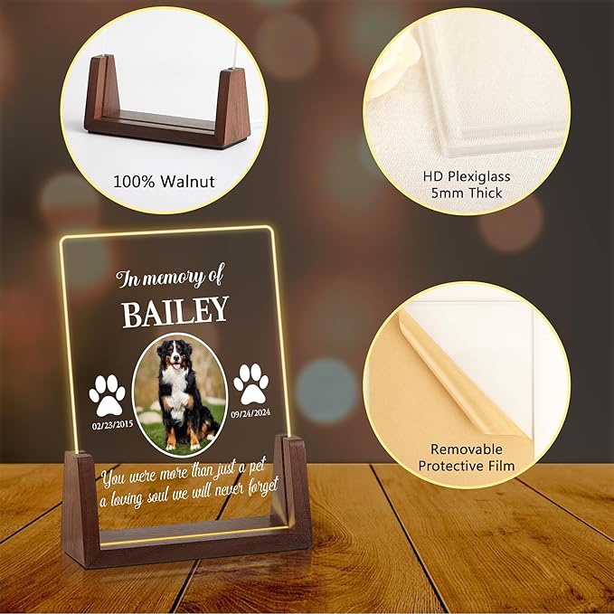 Dog Memorial Gifts for Loss of Dog, Pet Memorial Gifts for Dogs, Customized Pet Memorial Acrylic Night Light, Pet Loss Sympathy Gift, Christmas Birthday Gifts for Pet Lovers, Dog Bereavement Gifts