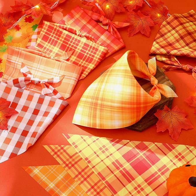 Abbylike 100 Pcs Fall Plaid Dog Bandanas Bulk Autumn Bandanas for Dogs Triangle Kerchief Bibs Scarf for Small Medium Large Pets Thanksgiving Costume Photo Props Accessories Pet Shops, 25 Styles