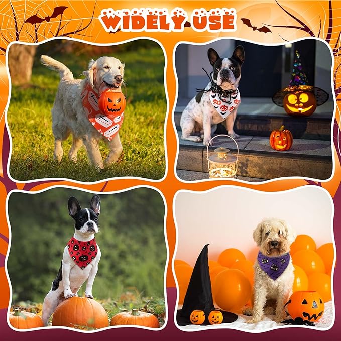 Aliceset 180 Pcs Halloween Dog Bandanas Bulk Halloween Bandana for Dog Adjustable Washable Pet Triangle Scarf Cute Kerchief Scarves for Pet Holiday Party Costume Photo Props Accessories Decorations
