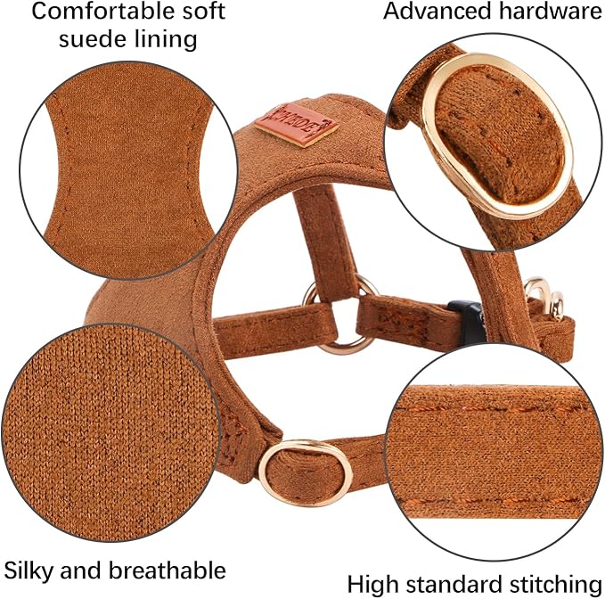 No Pull Dog Harness- Lightweight, Soft, Adjustable Small Harness Collar and Leash Set, Suitable for Cats Puppy Small and Medium-Sized Dog Outdoor Training and Running (Brown, S)