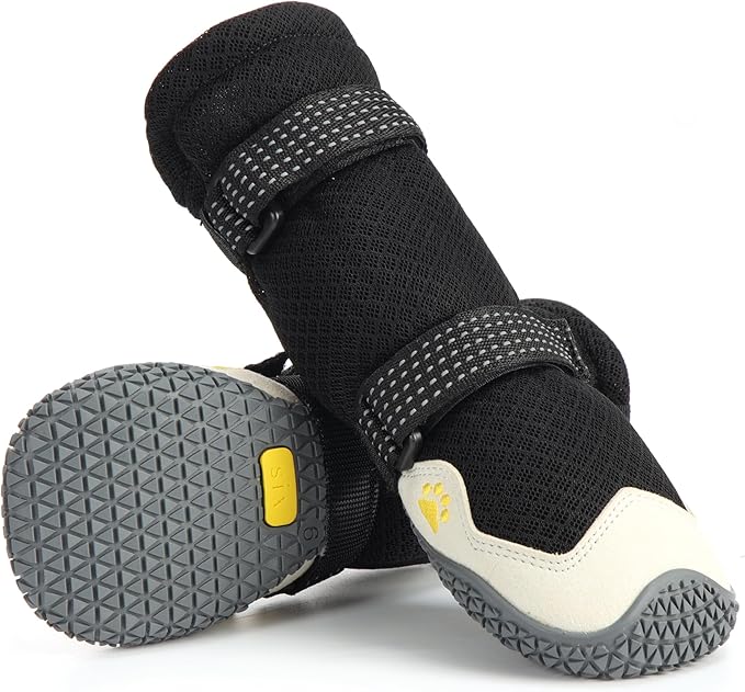 Dog Shoes for Hot Pavement Anti-Slip Dog Boots Waterproof Dog Shoes for Small to Large Dogs with Reflective Straps Pet Dog Boots for Hiking.4Pcs Soft Breathable Paw Protectors for Dogs