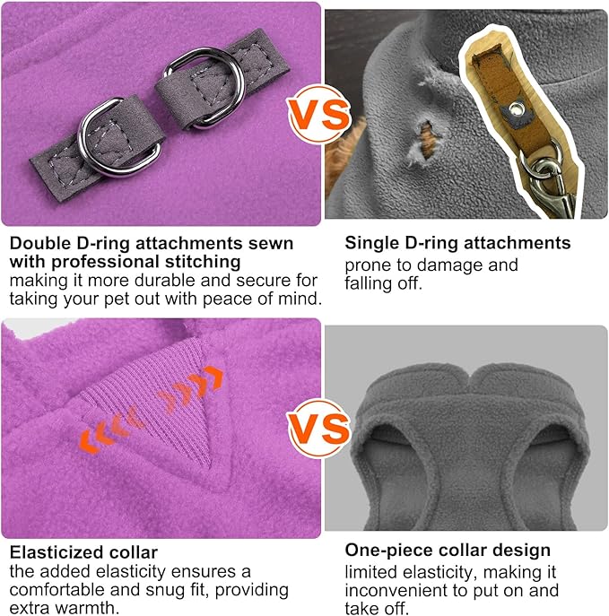 BEAUTYZOO Dog Fleece Vest Sweater Winter Jacket for Small and Medium Large Dogs with D-Ring Leash Cold Weather Coat Hoodie for XS S M Dogs Boy or Girls, Purple XL