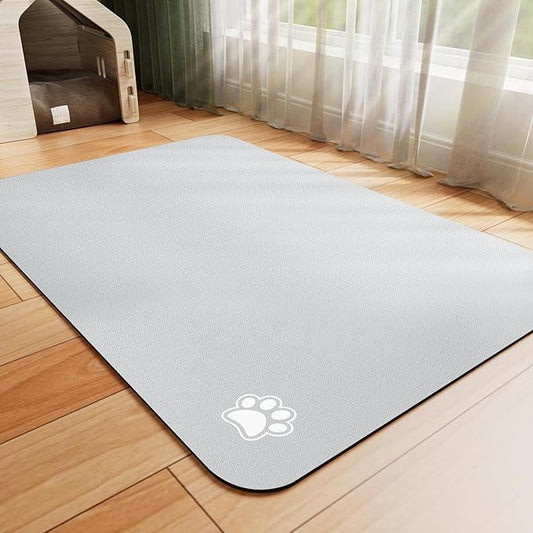 Pet Feeding Mat - Absorbent Dog Mat for Food and Water, No Stains Cat Bowl Mat, Easy to Clean Pet Placemats, Quick Dry Dog Water Dispenser Mat for Messy Drinkers | Paw Light Grey 16"x 24"