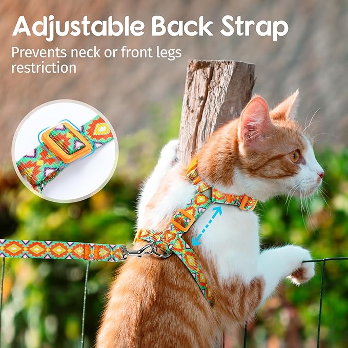 Dooradar Cat Harness and Leash, Escape Proof Adjustable Kitten Vest, Lightweight Soft Pet Straps, Easy Wearing for Small Medium Kitty Safe Walking Travel Control, Multicolor, S