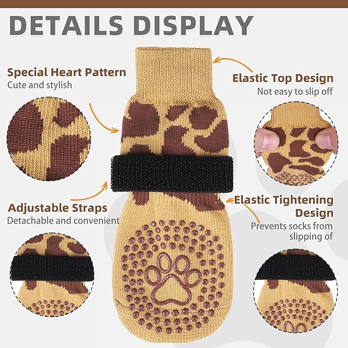 KOOLTAIL Dog Socks for Hot/Cold Pavement to Prevent Licking Paws,Dog Boots&Paw Protector for Hardwood Floors Anti Slip,Traction Control No Twist Grip Booties for Small Medium Large Senior Dogs SM