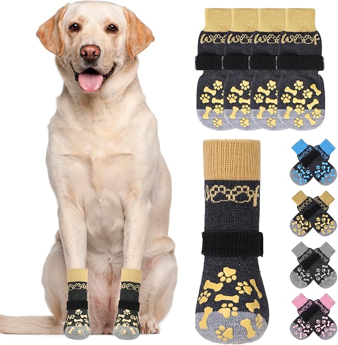 KOOLTAIL Dog Socks for Hot/Cold Pavement to Prevent Licking Paws,Dog Boots&Paw Protector for Hardwood Floors Anti Slip,Traction Control No Twist Grip Booties for Small Medium Large Senior Dogs XL