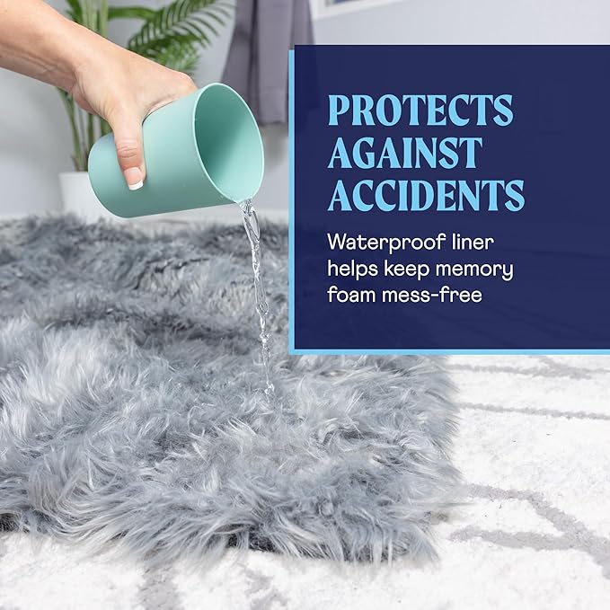 PupRug Orthopedic Dog Bed for Large Dogs with Fluffy Soft Faux Fur and Memory Foam for Joint Pain Relief, Machine Washable and Waterproof Couch Bed, White Runner, Large/Extra Large