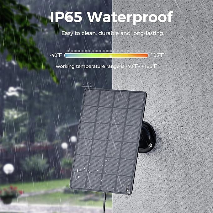 3W Solar Panels for Bird Feeder Camera only, USB-C Port Outdoor Rechargeable Battery, IP65 Waterproof, 360° Swivel Bracket-Black