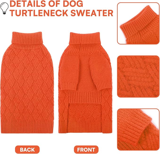 KOESON XS Dog Sweater Girl and Boy, Warm Extra Small Dog Sweater, Thick Halloween Dog Sweaters, Turtleneck Sweaters for Chihuahua, Yorkie, Puppy Winter and Fall Knitwear with Sleeves, Orange, XSmall